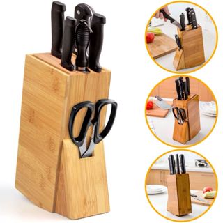 Porta Facas Bambu 7 Espaços Cepo Organizador Cozinha Premium Antiderrapante em Oferta na Shopee