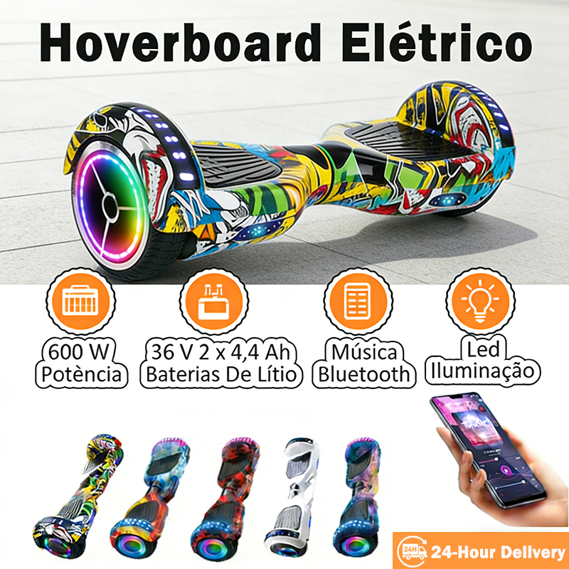 Hoverboard Infantil 6.5"/8" com Bluetooth LED e Autobalanceamento Presente Perfeito para Crianças 600W