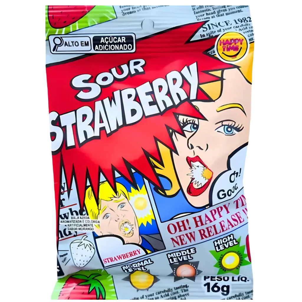 Pacote Balas Azedas Super Strawberry Sour Candy 16g em Oferta na Shopee