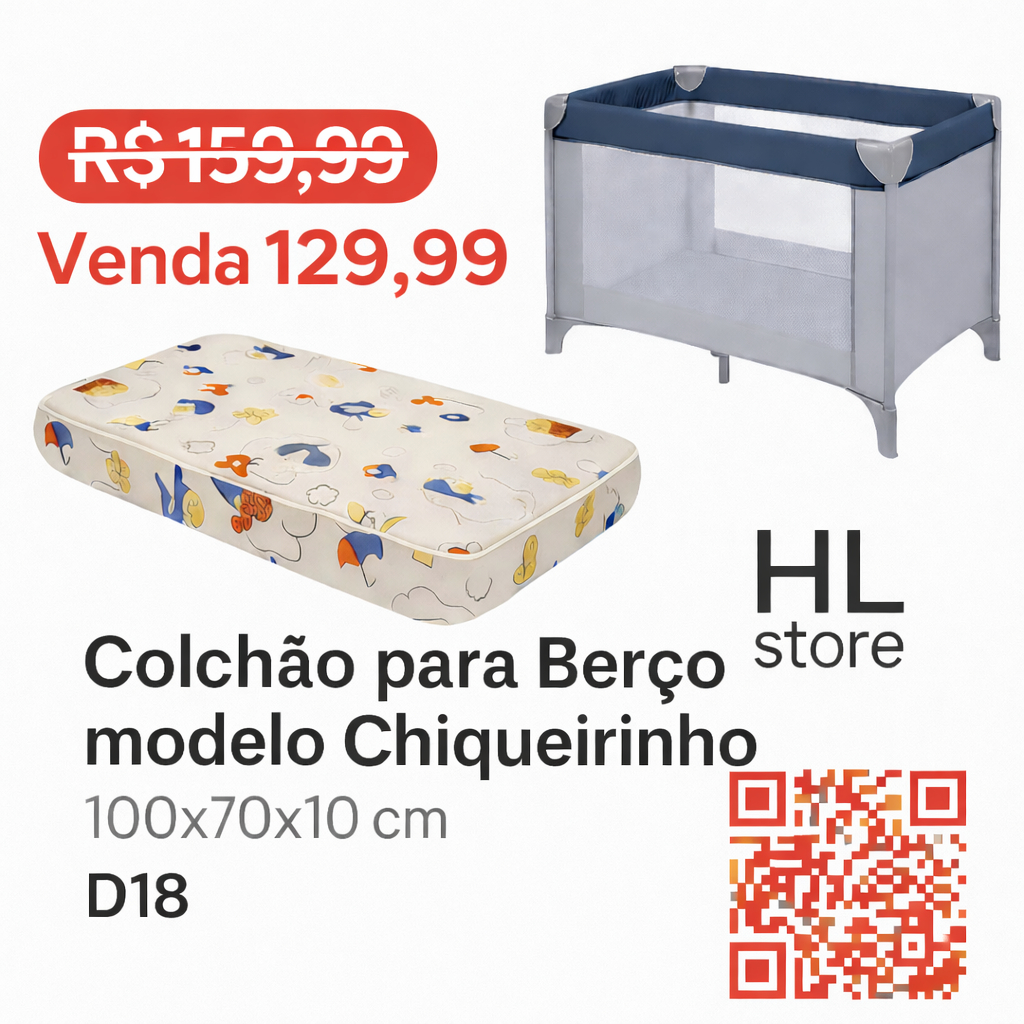 Colchão Berço Chiqueirinho cercadinho Desmontável 100x70x10cm