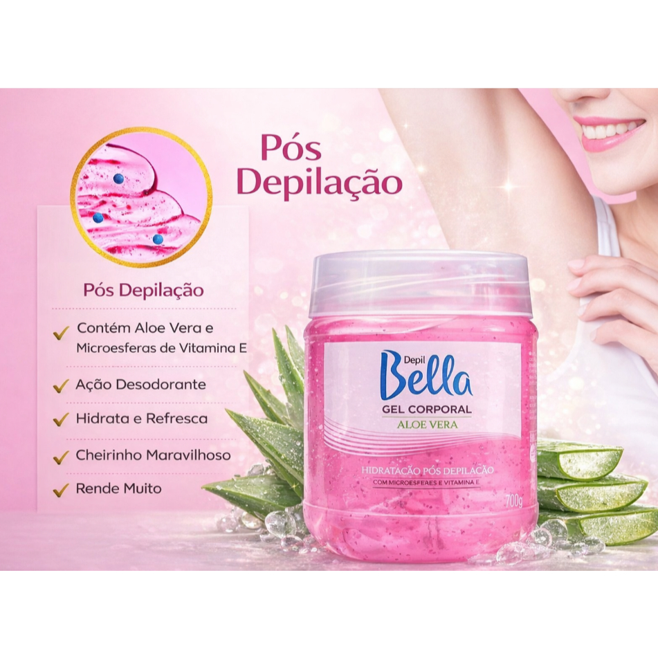 Gel Pós Depilação Depil Bella Aloe Vera 700g Hidratante Calmante Sem Álcool Profissional