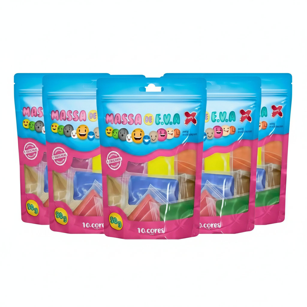 Kit 5 Massa De EVA Make 50g 10 Cores Massinha Modelar Atóxica Macia Artesanato Escolar Não Gruda