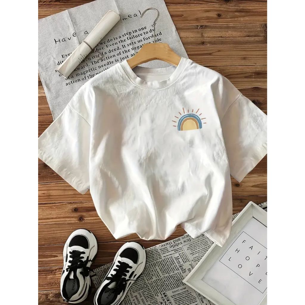 Camiseta Feminina Casual Estampa Sol Minimalista Delicada Lançamento 100% Algodão Mais Barata