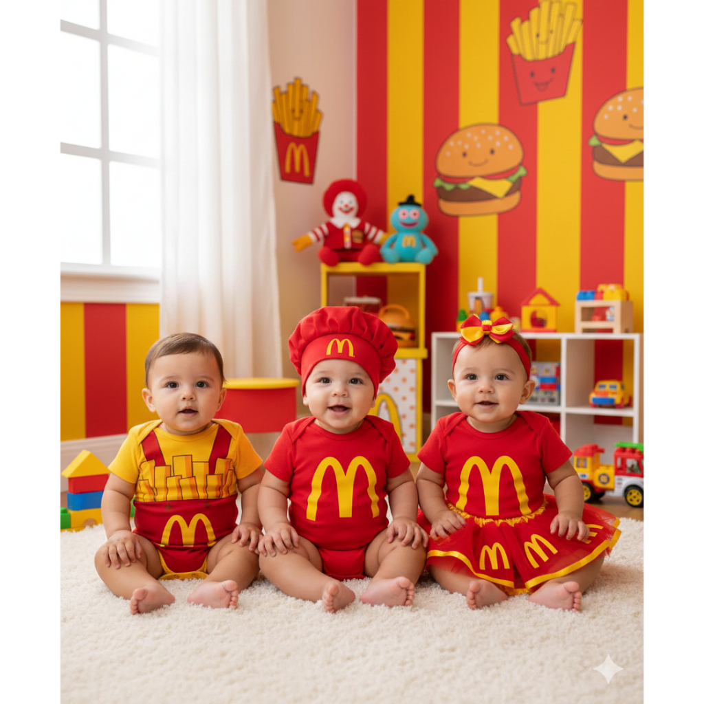 Body Bebê Infantil Mêsversário Temático Mc Donalds Super Confortável Mec Linha Premium