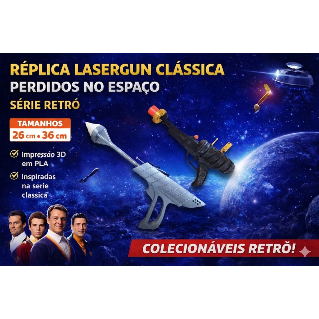 Réplica LaserGun Clássica Perdidos no Espaço 28cm e 36cm Impressão 3D PLA Colecionável Série Retrô