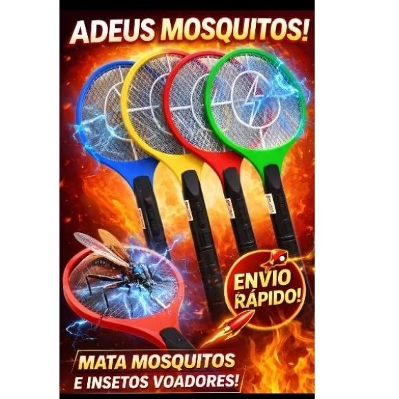 Raquete Elétrica Mata Mosquito Recarregável ⚡ Elimina Insetos na Hora | Anti Dengue em Oferta na Shopee