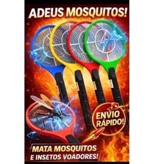 Raquete Elétrica Mata Mosquito Recarregável ⚡ Elimina Insetos na Hora | Anti Dengue em Oferta na Shopee