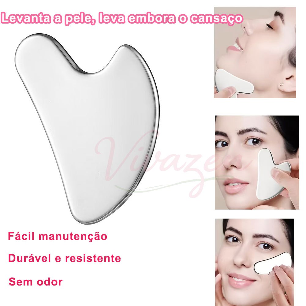 Ferramenta Gua Sha Firmadora–Massagem Facial,Skincare,Antirugas e Drenagem Linfática+Bolsa de Viagem