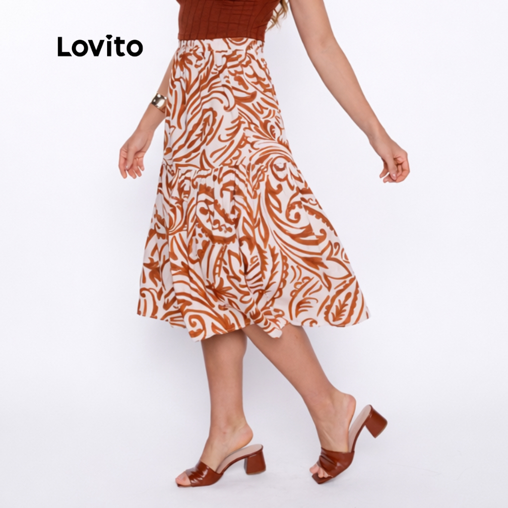 Lovito Saia Midi Feminina Malha Estampada BRSKB17841814 em Oferta na Shopee