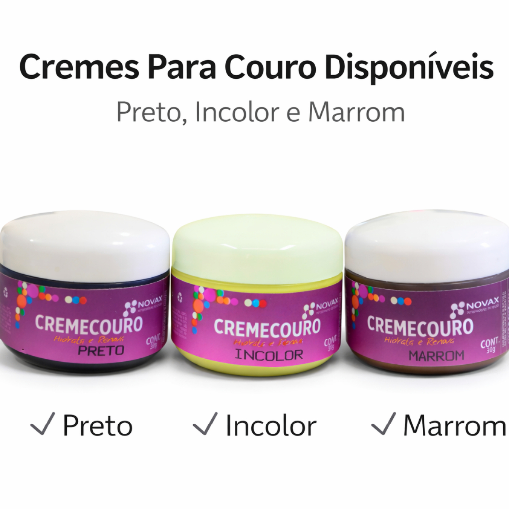 Creme Couro Novax 30g renovador, graxa, sapatos, tênis, bota, jaqueta couros liso e sintéticos + esponja aplicadora