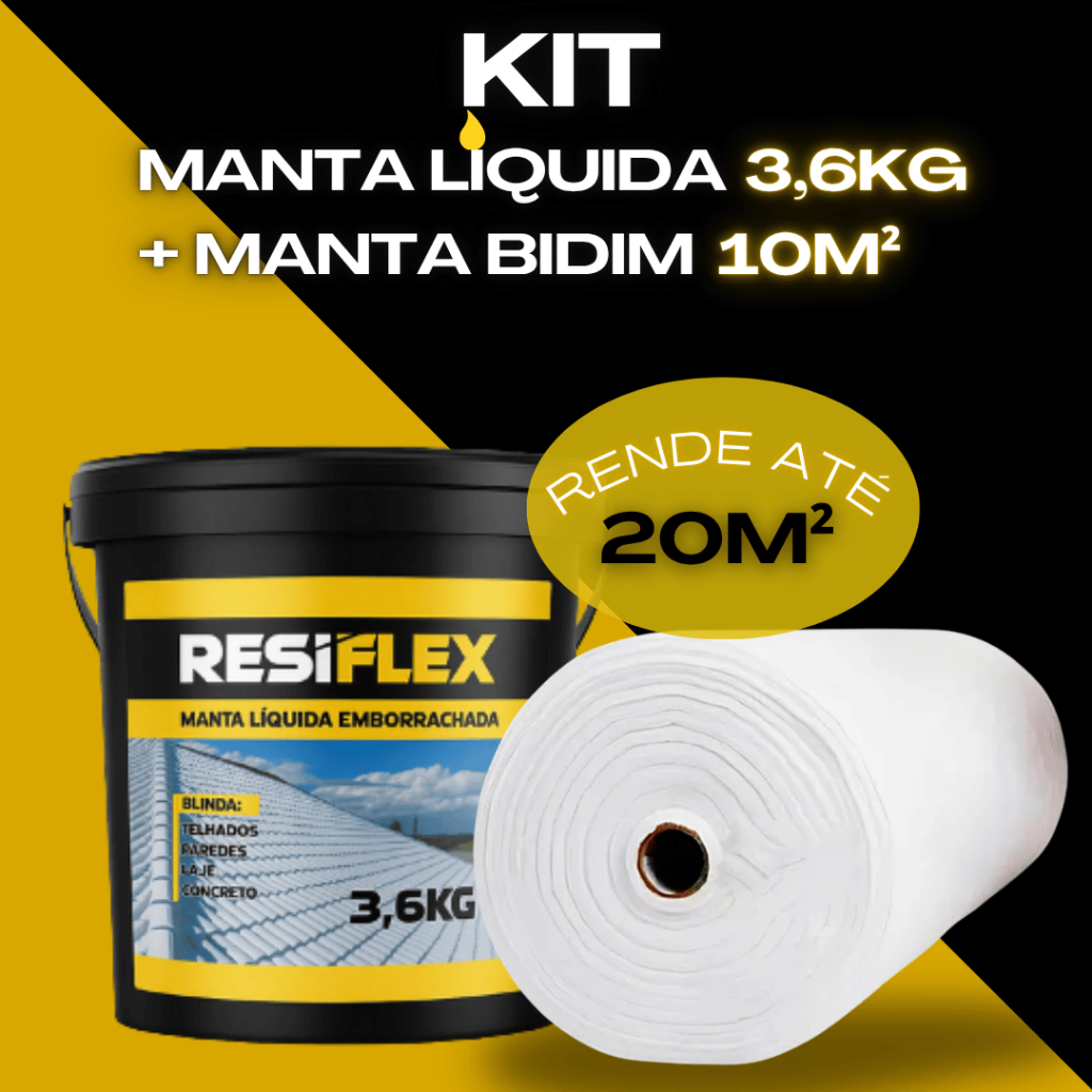 Kit Impermeabilizante 3,6kg + Bidim 10m Manta Líquida Anti Goteira Infiltração Umidade Laje Telhado