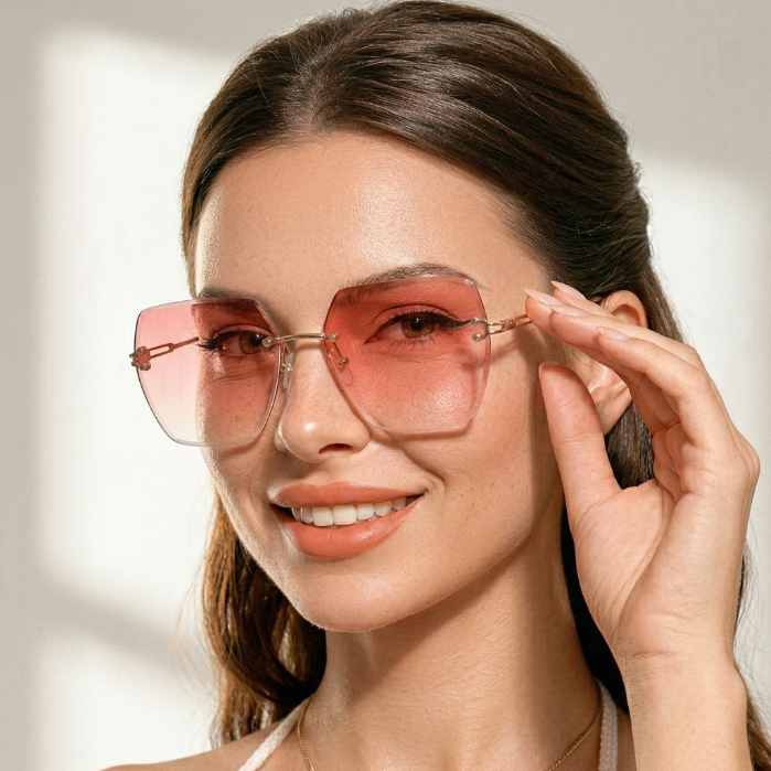 Óculos de Sol Quadrado Rosa Degradê Dourado Premium Fashion Tendencia em Alta Blogueira Barbie uv400