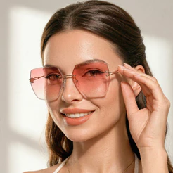 Óculos de Sol Quadrado Rosa Degradê Dourado Premium Fashion Tendencia em Alta Blogueira Barbie uv400
