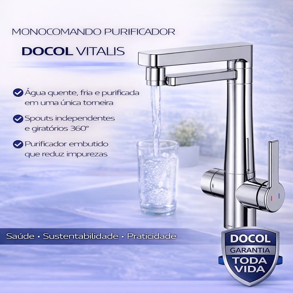 Torneira Monocomando De Cozinha Purificador Cromado Docol Vitalis - Premium