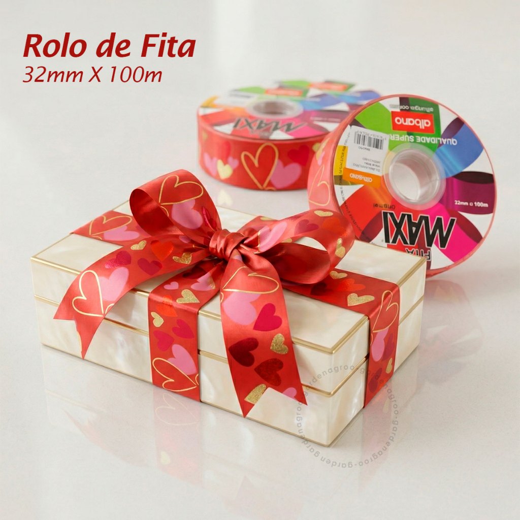 Fita Plástica Decorativa Maxi Albano 32mm x 100m Coração Amor Mães Laço Presente Decoração Embalagem