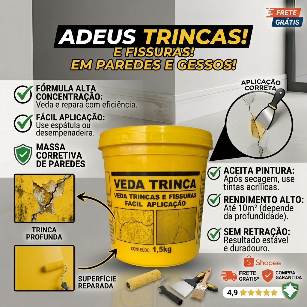 Veda Trinca Spartex 1,5kg Sela Fissura Reparo Parede Piso E Laje Gesso Alvenaria Profissional Aceita Pintura Pronto Uso