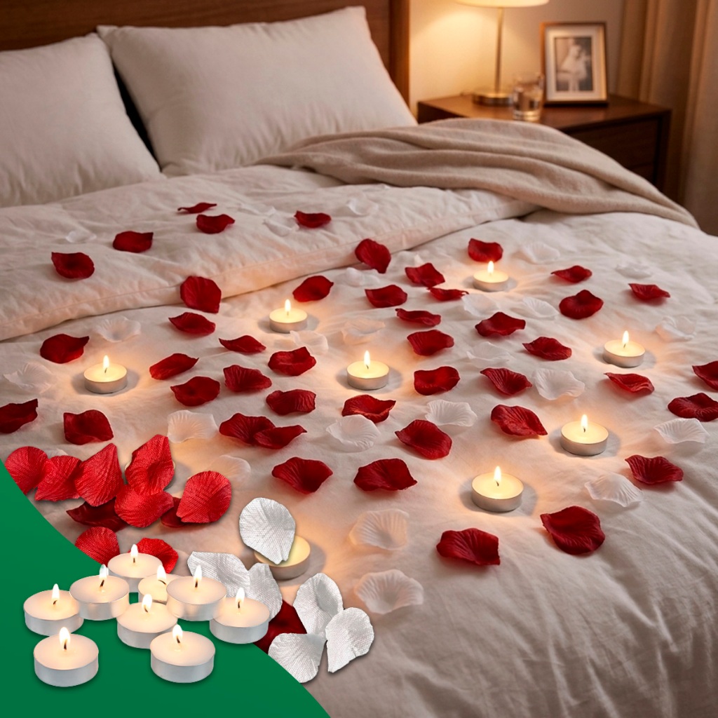 Kit Decoração Romântica Simples - Velas Rechaud + Pétalas Artificiais Vermelhas