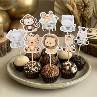 50 Tags Toppers Docinho Safari festa brigadeiro beijinho doce decoração aplique em Oferta na Shopee