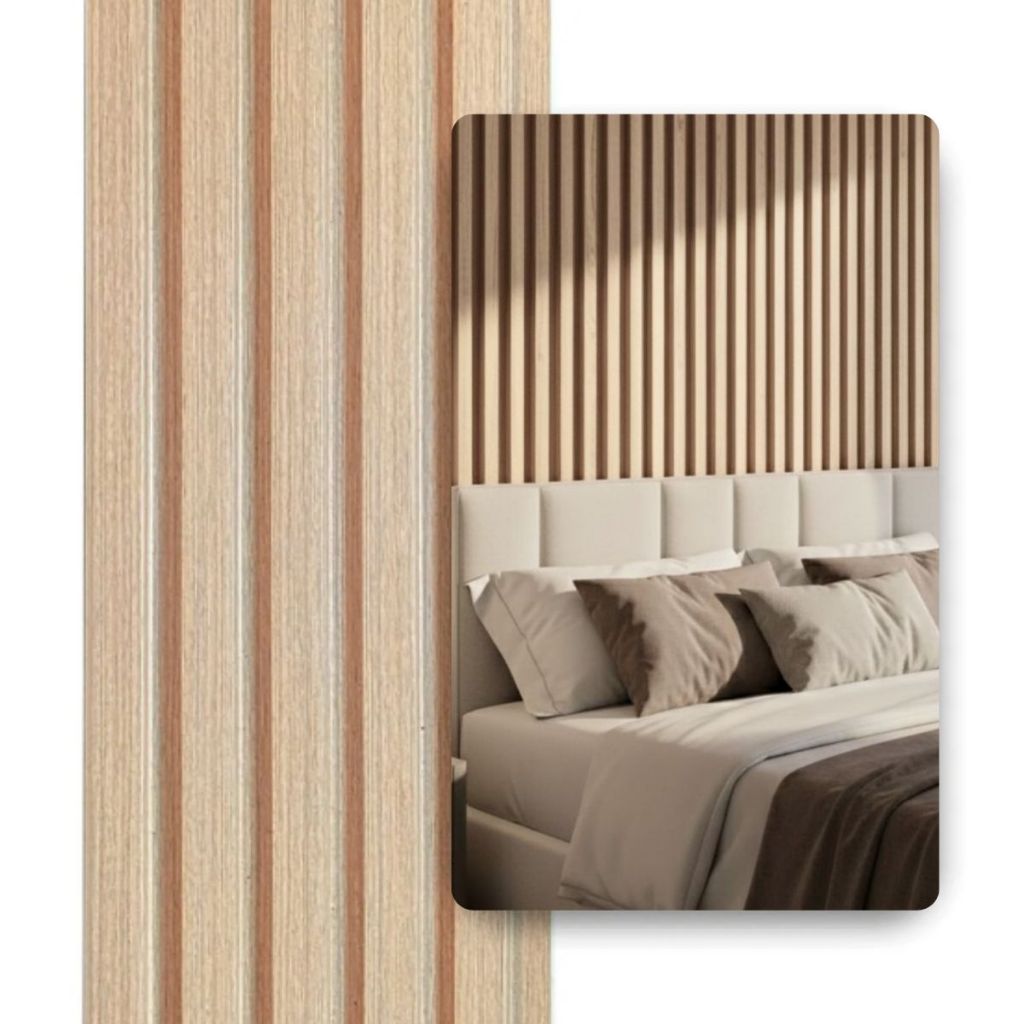 Imagem Kit 6 Placas Painel Ripado Carvalho Decorativo 45x16,9 WPC Revestimento Parede Sala Quarto