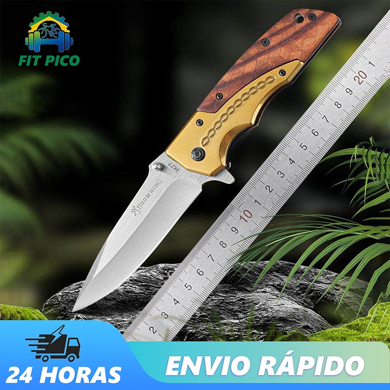 Canivete Gold Madeira Cor Dourado Semi Automático Pesca Camping