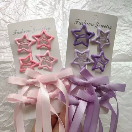 Presilha de Cabelo Estrela com Laço de Cetim Acessório Infantil Vibrante Perfeito para Looks de Show