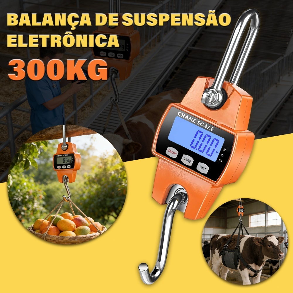 Balança Gancho 300kg Digital Suspensa Balança Mala Bagagem Pesca Crane Scale AAA Grátis