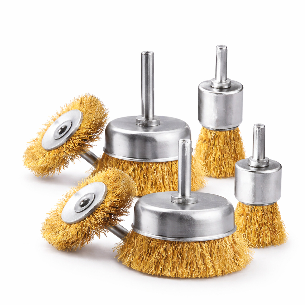 Kit 6 Escova de Aço Circular para Furadeira Parafusadeira Jogo Escovas de Limpeza Rotativa com Haste