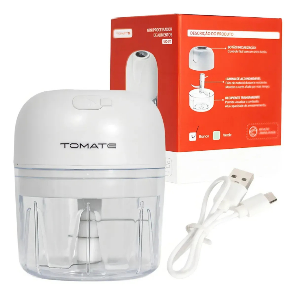 Mini Processador Elétrico Tomate Usb-c Portátil Compacto