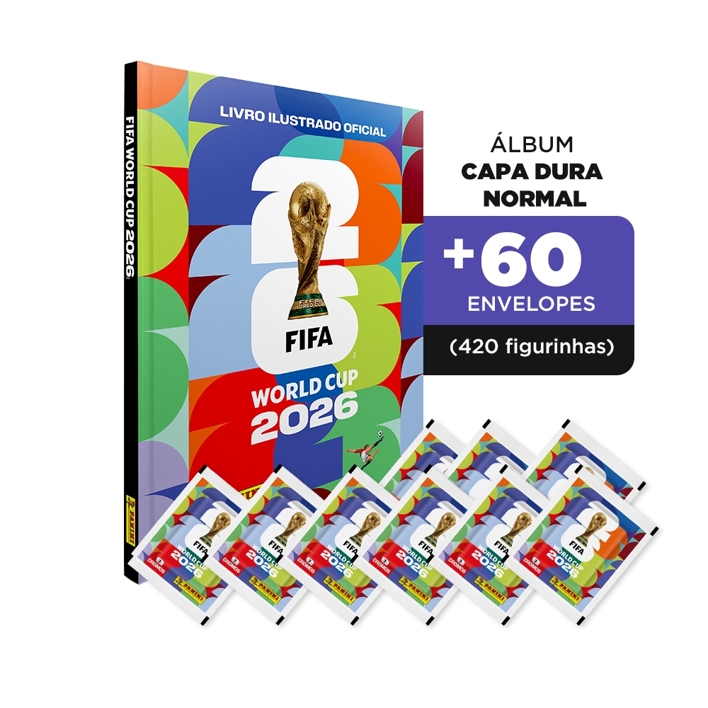 Capa Dura+60 Envelopes (420 Figurinhas) Oficial Panini Álbum Copa do Mundo 2026 - Capa Dura Colorida