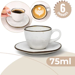 Jogo 6 Xícaras Café Chá Pequena 75ml Com Pires Ryo Maresia Areia Oxford Porcelana