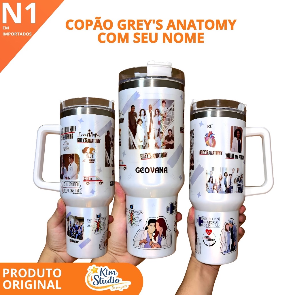 Copão Copo Térmico Garrafa Personalizado da Grey's Anatomy · Com seu NOME · 1200ML · Sublimação
