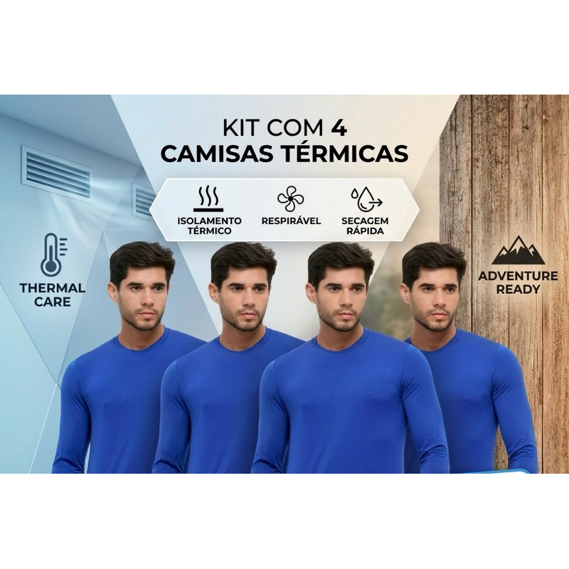 4 CAMISAS TÉRMICAS AZUL ROYAL PROTEÇÃO SOLAR SEGUNDA PELE