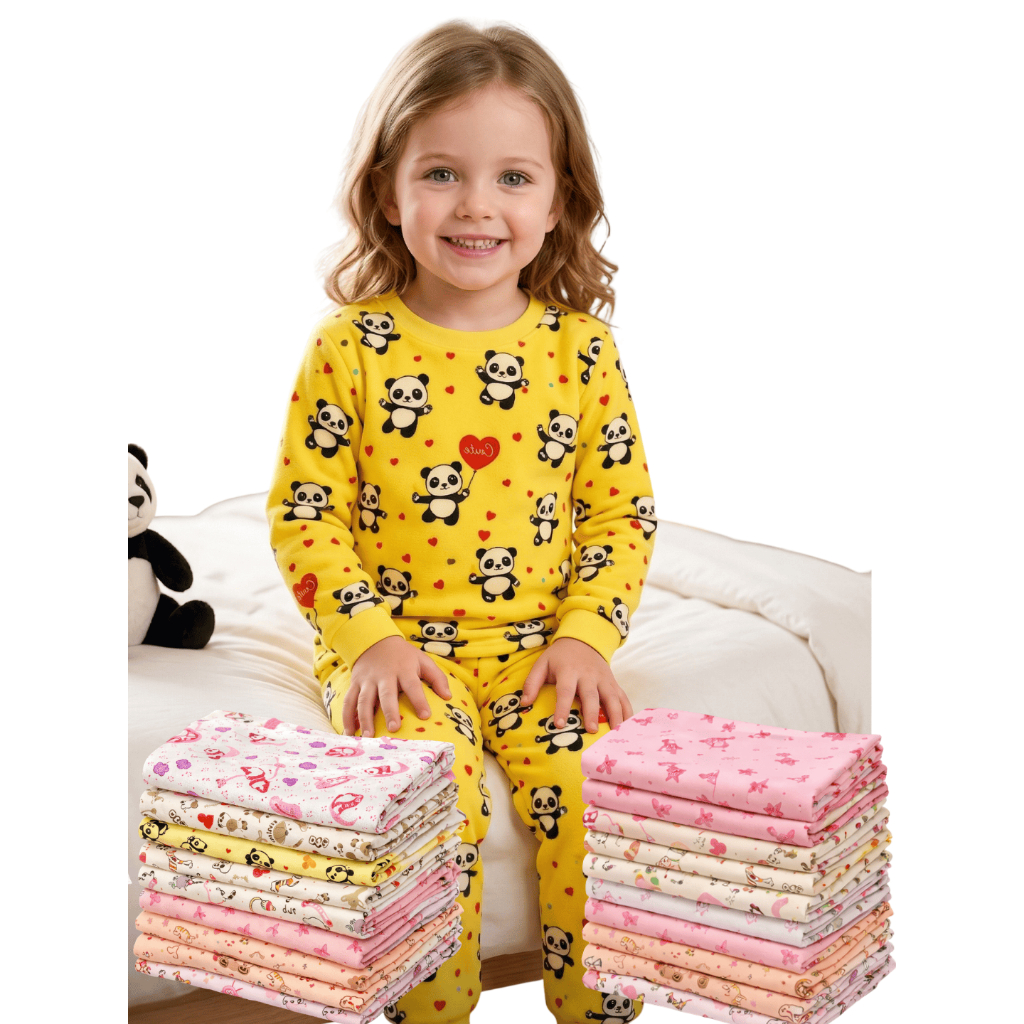 2 Conjuntos Pijamas Estampados 100% Algodão leve Soltinho e Confortável Para Meninas de 3 a 10 anos