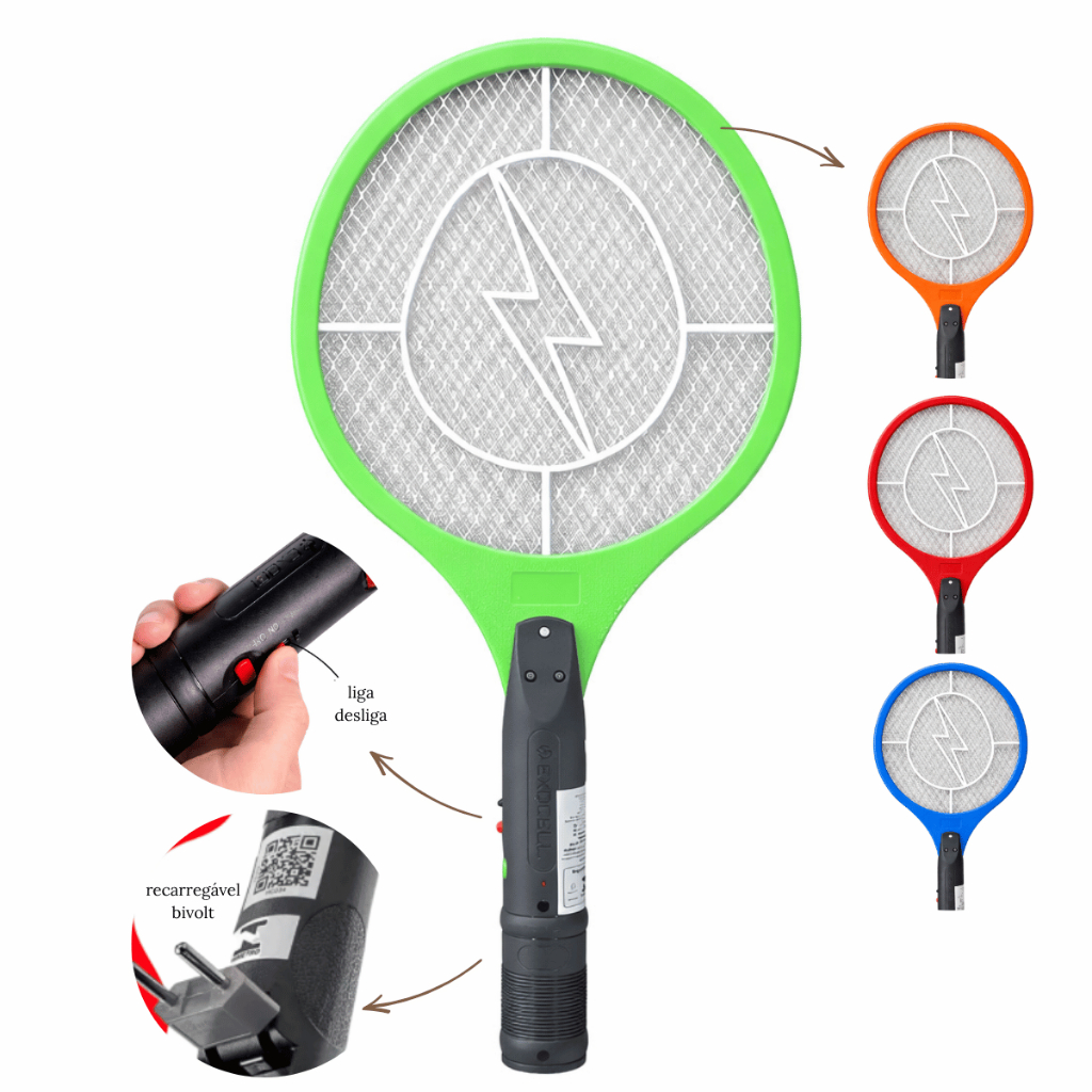 Kit Até 3 Unidades Raquete Elétrica Mata Mosquitos Bivolt Recarregável Alta Potência Colorida em Oferta na Shopee