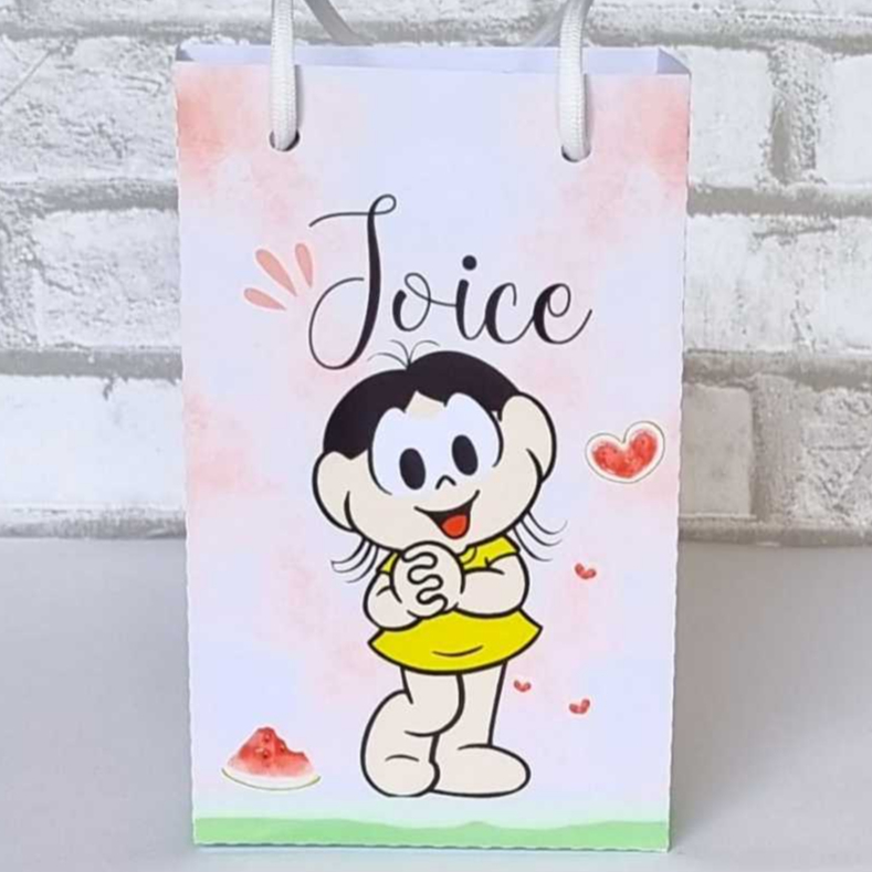 Sacolinha de Papel Personalizada Tema Magali Rosa para Lembrancinha Festa de Aniversário Infantil com Nome e Idade