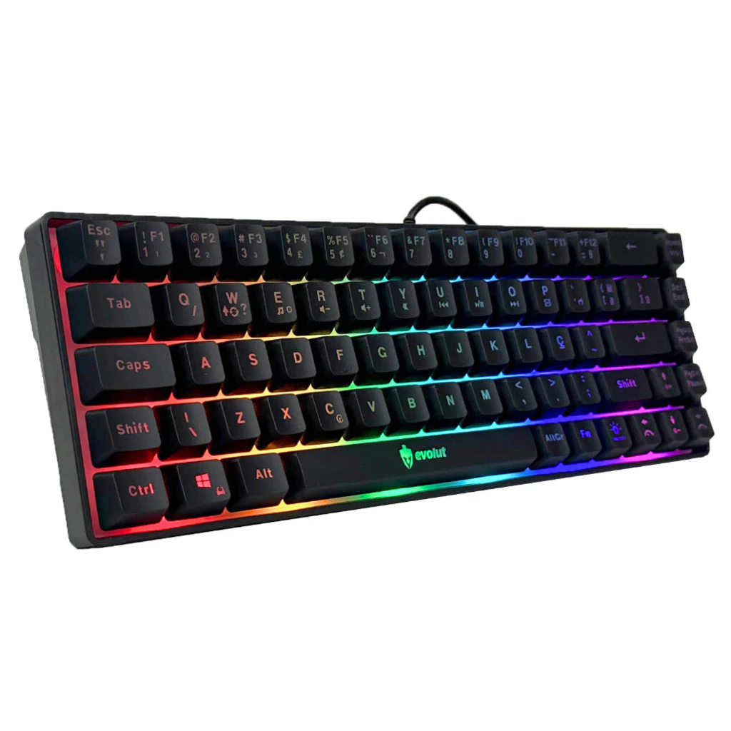 Teclado Gamer Semi Mecânico 60% Led RGB com fio Preto USB PC Computador Videogame Pequeno Fay EG211