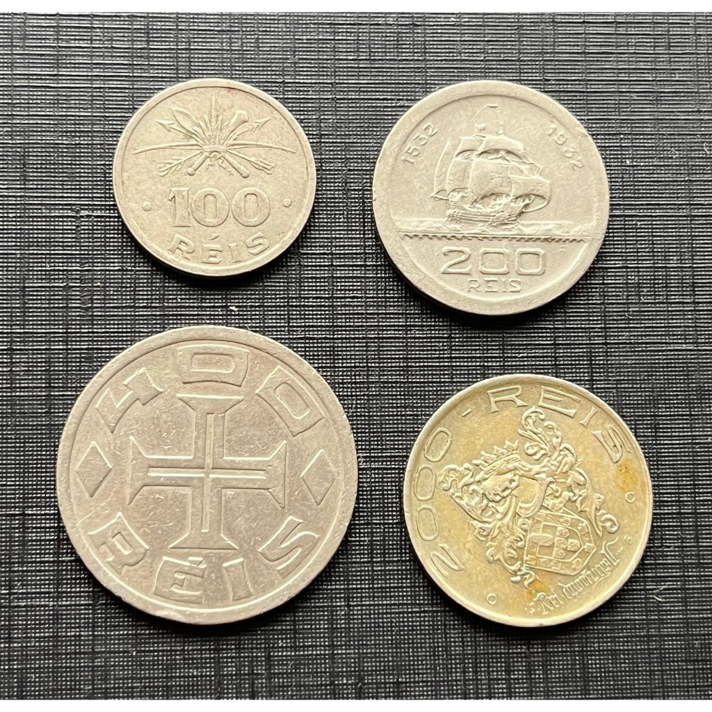 Kit com 4 Moedas MBC Bonitas da Série Vicentina (100, 200, 400 e 2000 Réis de Prata). Peças de Coleção Escassas