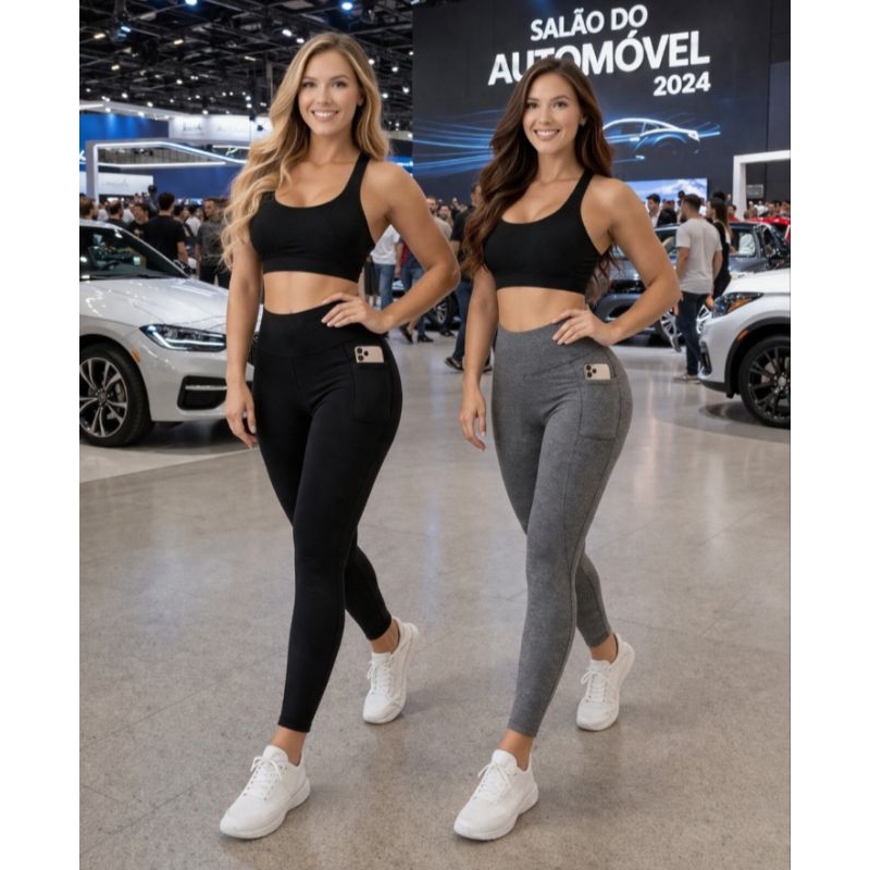 Kit Calça Legging com Bolso Celular Feminina Grossa Zero Transparência Cintura Alta Academia Fitness