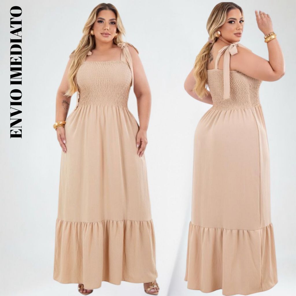 Vestido Lis Longo Feminino Plus Size Ciganinha Moda maior Evangélica Tendencia Verão alça de amarrar 1 maria lastex