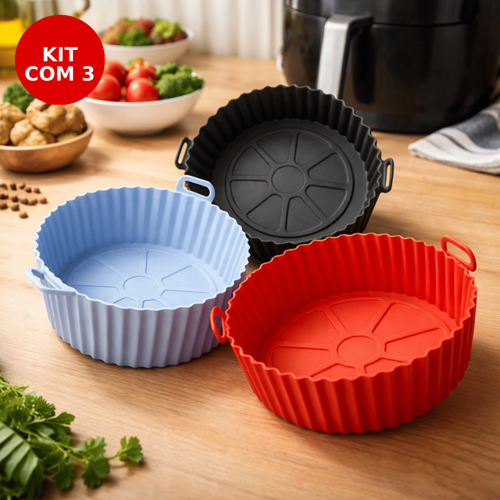 KIT 3/2/1 Forma De Silicone Para Air Fryer Forno Microondas Fritadeira Assadeira Reutilizável Antiaderente Flexível em Oferta na Shopee