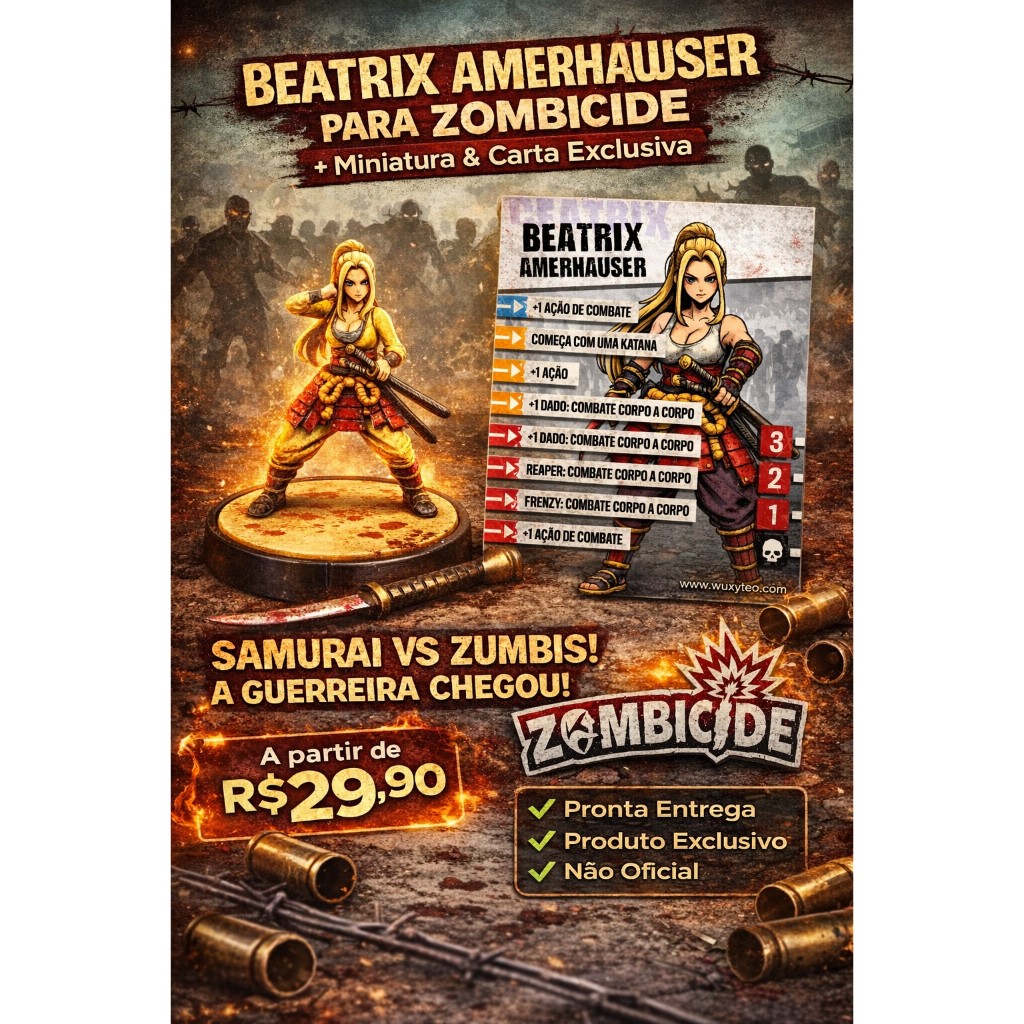 Beatrix Amerhauser Zombicide Miniatura + Carta Personalizada Samurai Exclusiva