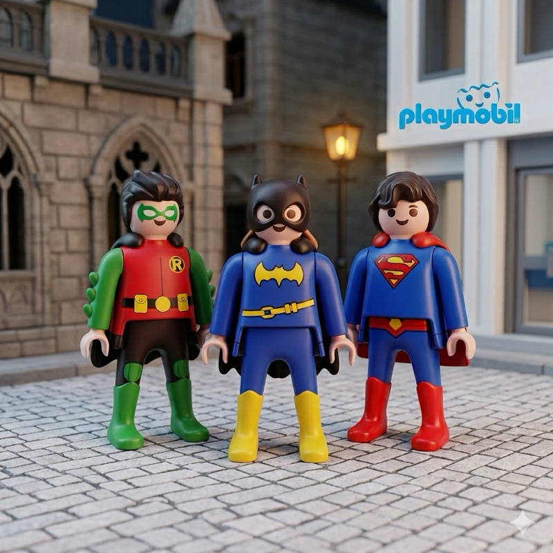 kit Superman e Batigirl e Robin coleção kinder Playmobil