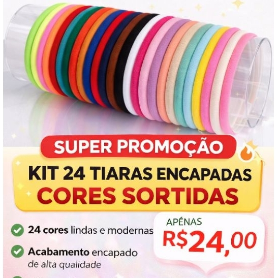 kit 24 Tiaras encapadas de cadarço de 10mm maleaveis