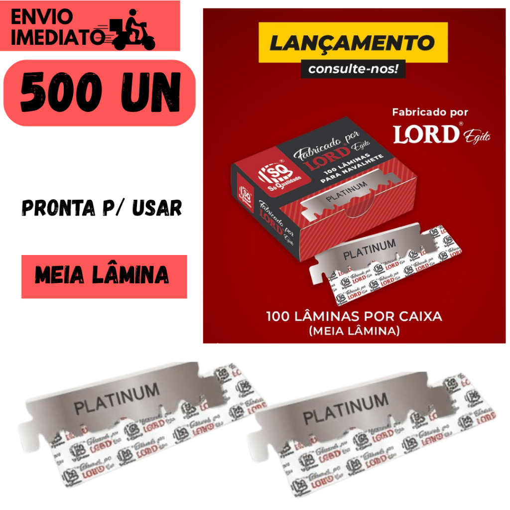 Kit 500 Meia Lâmina Lord Egito Original Para Navalhete Barbeiro Profissional Ótimo Corte