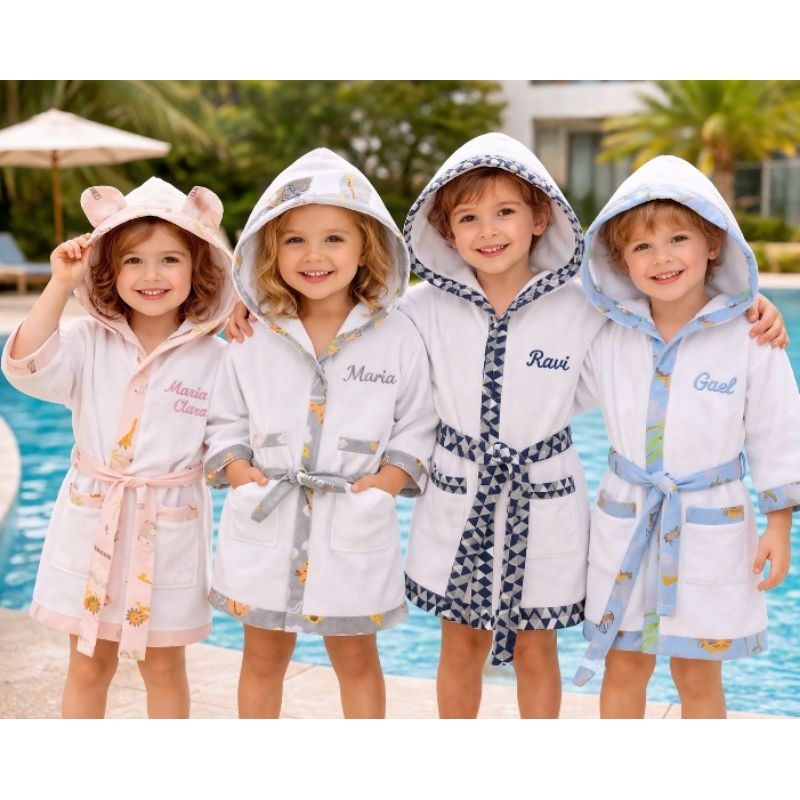 Roupão Infantil personalizado atoalhado felpudo pós banho ou piscina menino menina