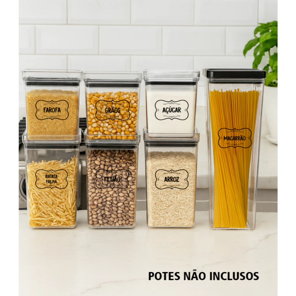50 Adesivos no Vinil Transparente para Potes Organizadores Temperos Mantimentos Organizador 5x3cm