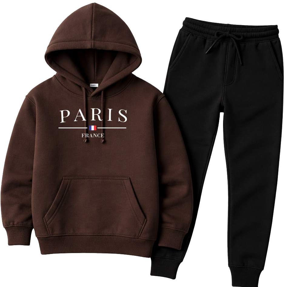 Conjunto Moletom Infantil masculino Paris Blusa de Frio Canguru e Calça Flaneladas