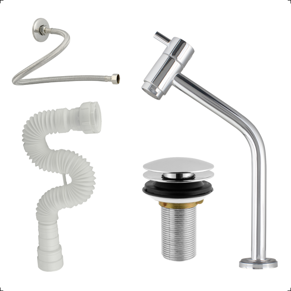 Kit Torneira Lavatório Alta Bancada Banheiro Lavabo Metal