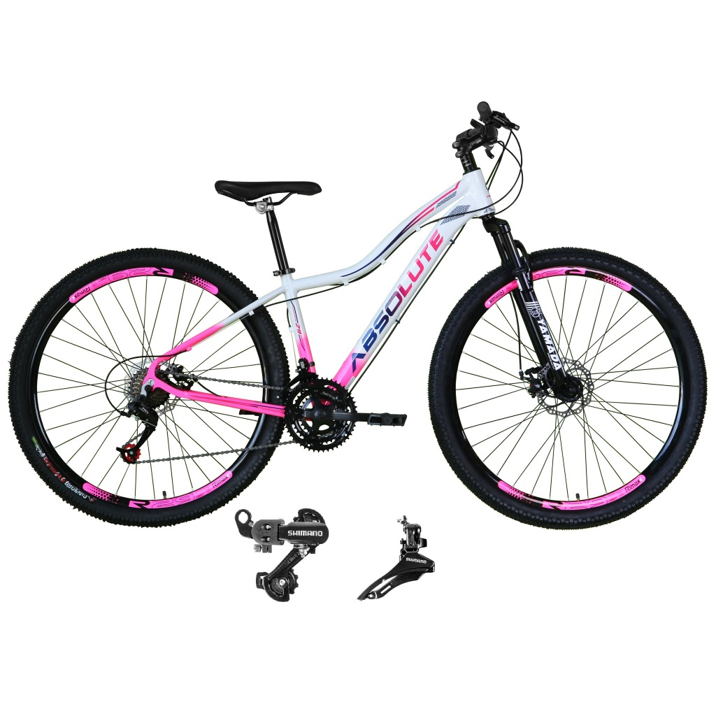 Bicicleta Aro 29 Absolute Hera Feminina Câmbios Shimano 24 Marchas Alumínio Mtb Freio a Disco Rapid Fire Suspensão