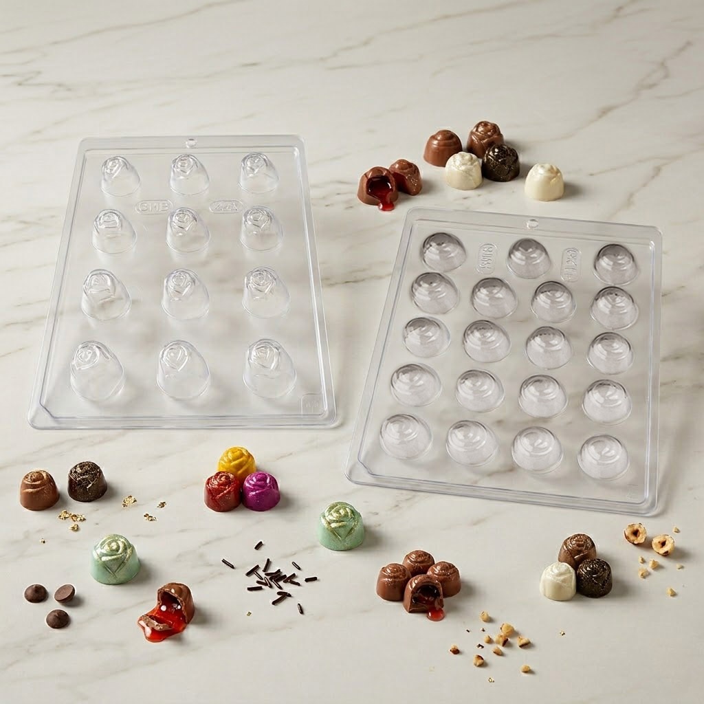 Kit 2 Formas para Chocolate BWB Simples S/ Silicone Bombom Cereja Caracol + Bombom Rosa